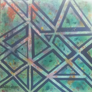 "Teal Lattice" – Geometric Abstract Canvas Art