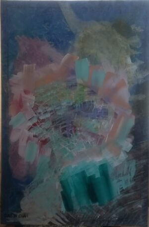 "The Ethereal Float" – Abstract Pastel Composition on Dark Blue